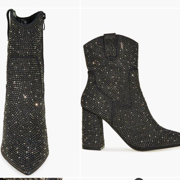 Alias Women's Rhinestone Black Denim BLING Western Block Heel BLING Boots 7.5 - Picture 4 of 6